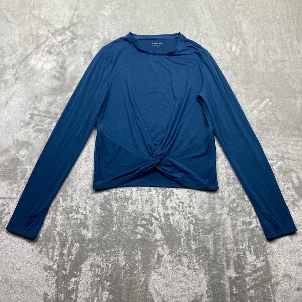 Athleta Womens Blue Essence Front Twist Long‎ Sleeve Cropped Yoga Top Size M